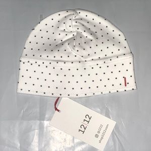 12/12 the baby hat white with navy pin dots 100% Pima cotton